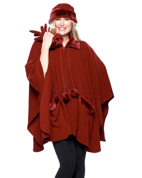 Faux Fur Fleece Wrap,Glove & Hat Set
