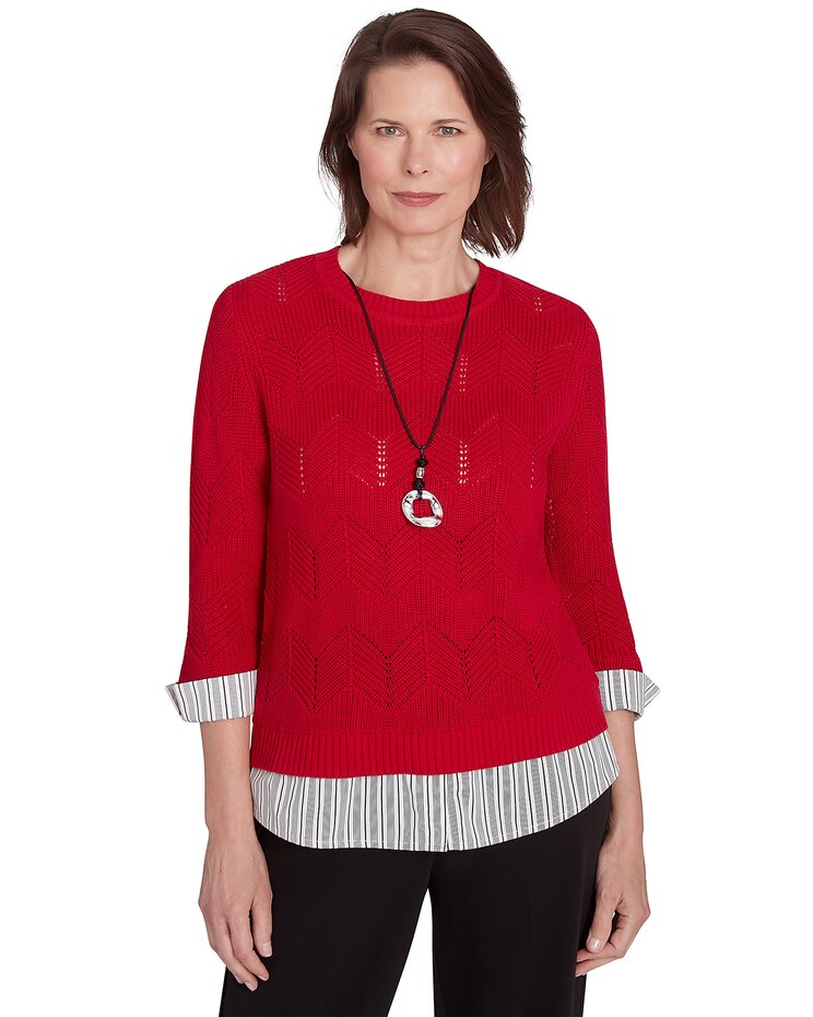 Alfred Dunner® Runway Ready Woven Chevron Top with Stripe Contrast image number 1