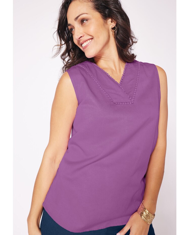Sleeveless Crochet Trim Top image number 1