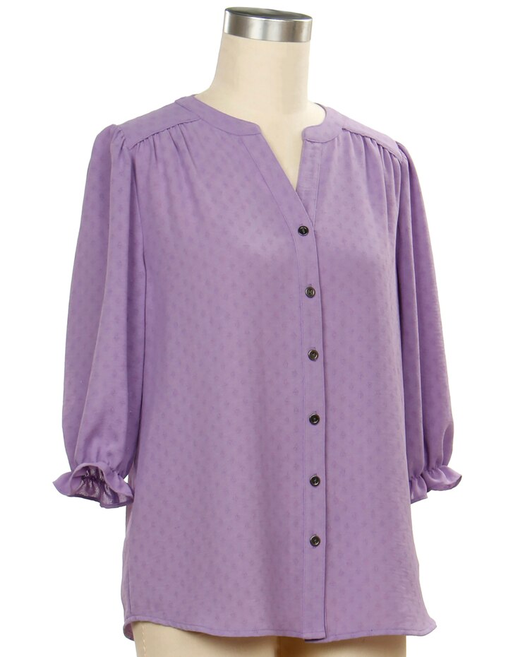 N Touch 3/4 Sleeve Solid Astrid Jacquard Blouse image number 1