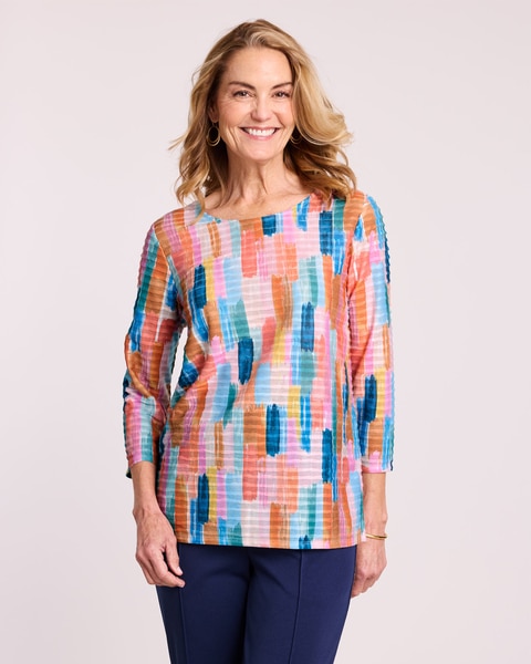 Alfred Dunner® Free Spirit Brushstrokes Mini Ruffle Top