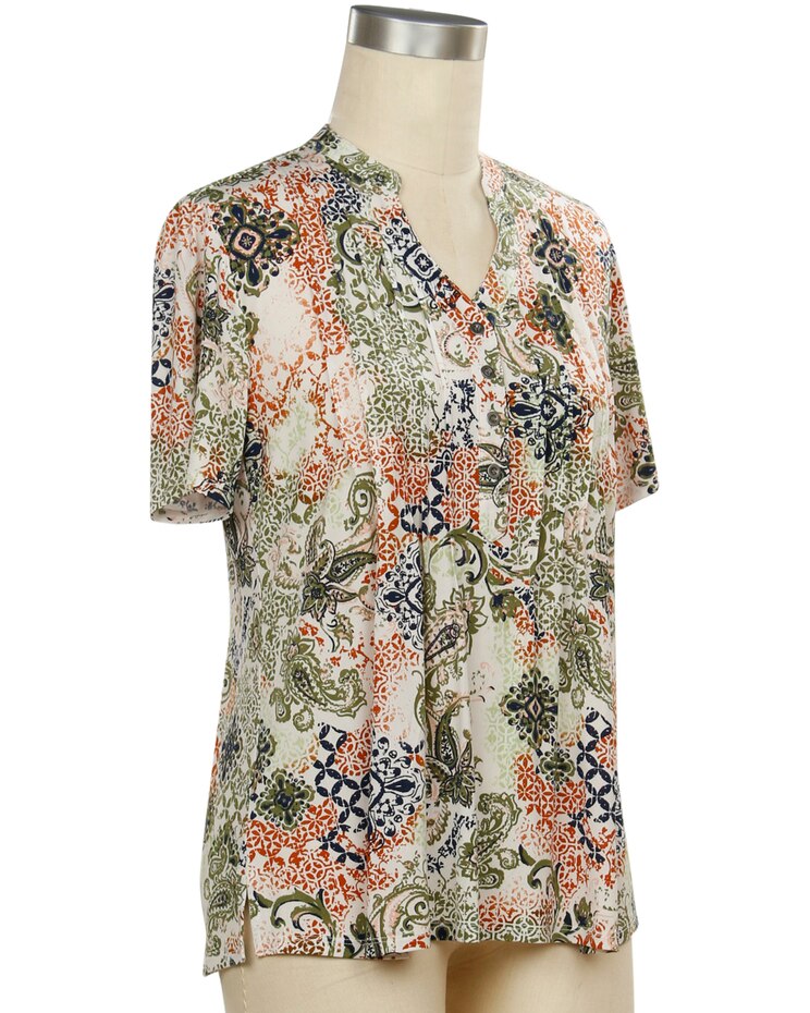 Southern Lady Color Dynamic Short Sleeve Patch Print Top image number 1