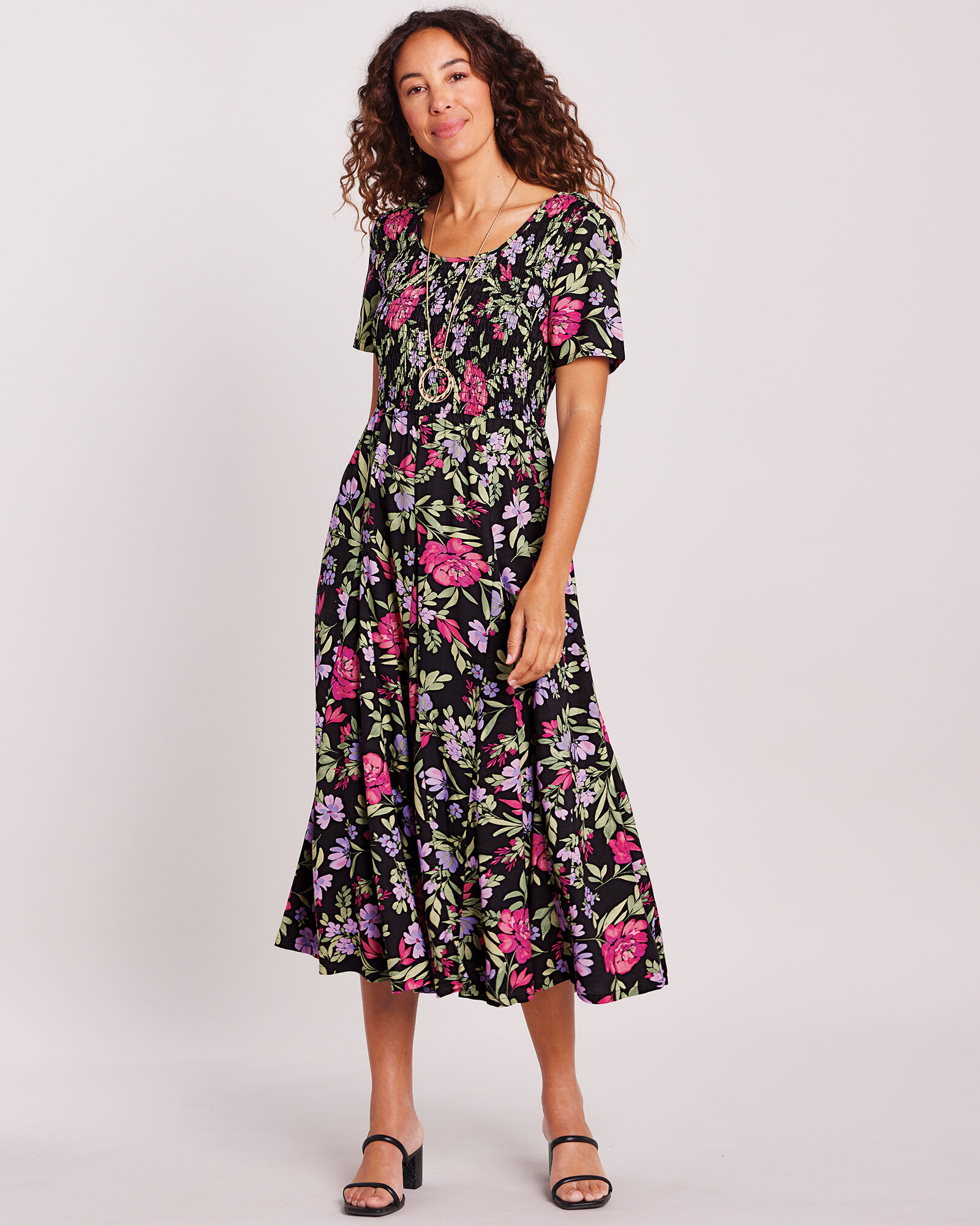Short Sleeve Smocked Challis Dress