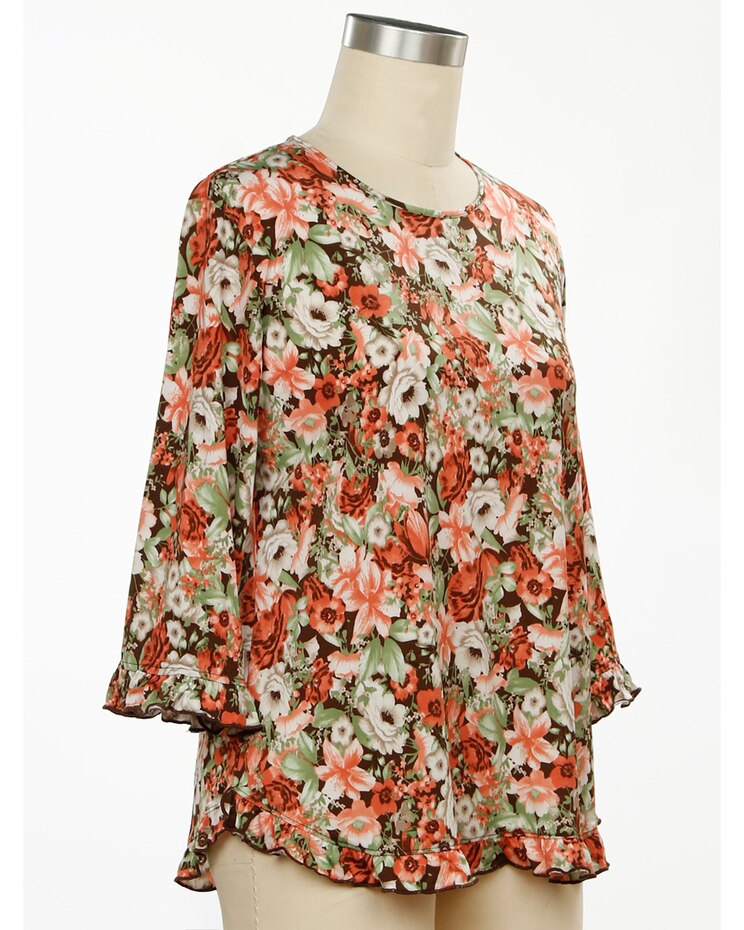 Southern Lady Color Artistry 3/4 Sleeve Flower Print Top image number 1