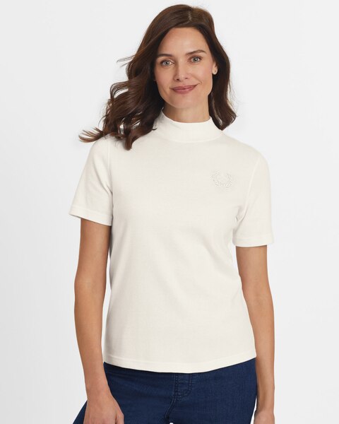 Essential Knit Short-Sleeve Mockneck Top