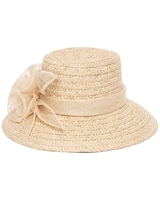 Straw Dress Hat With Triple Floral Band thumbnail number 1