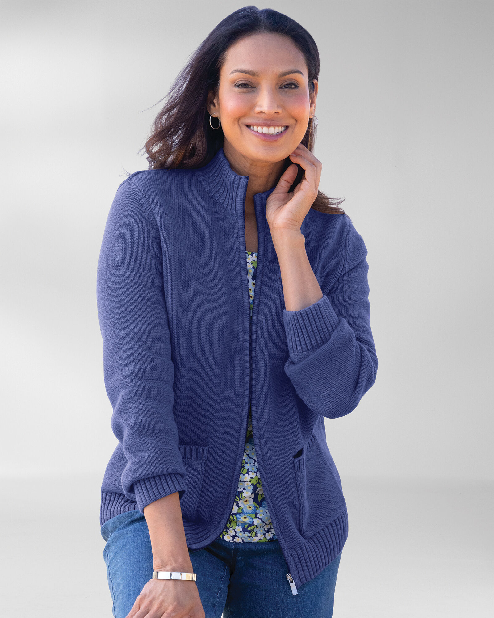 Bayside Cotton Zip Front Cardigan