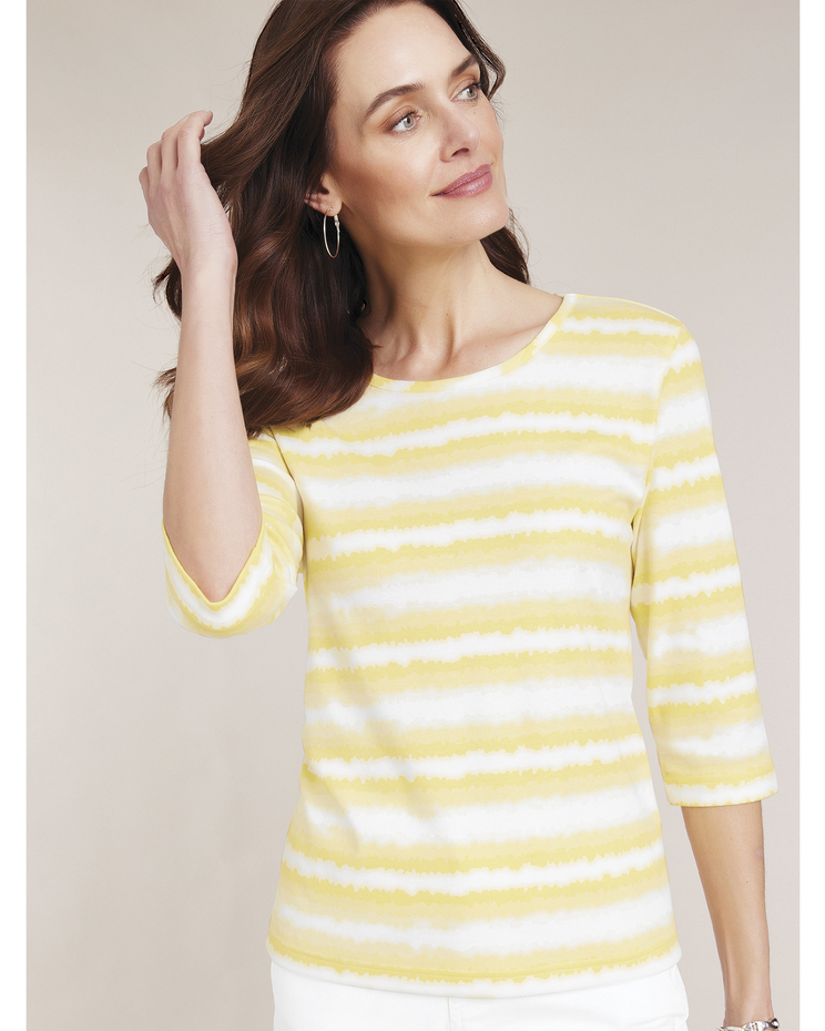 Essential Knit Three-Quarter Sleeve Watercolor Stripe Tee image number 1