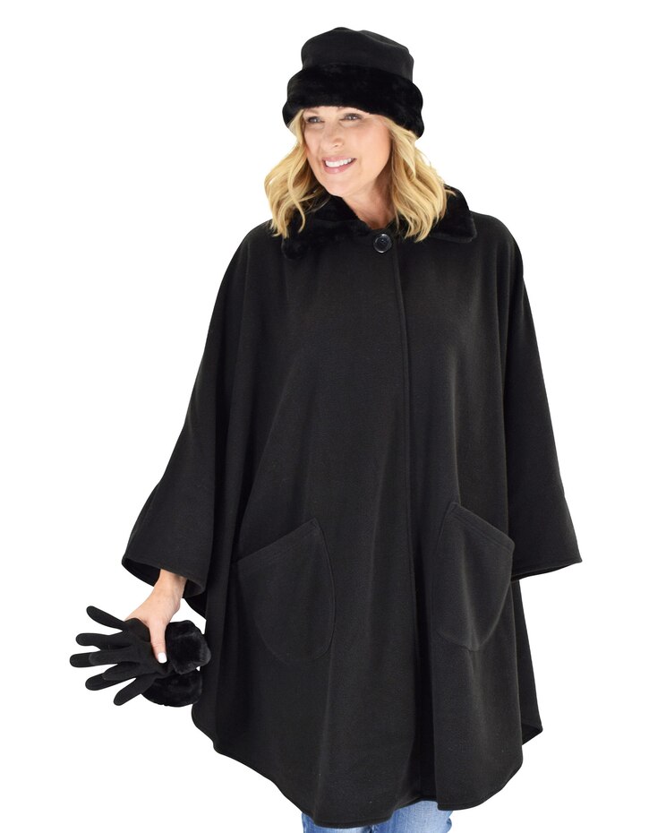 Faux Fur Fleece Wrap,Glove & Hat Set image number 1