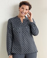 Silky Print Long-Sleeve Utility Blouse thumbnail number 1