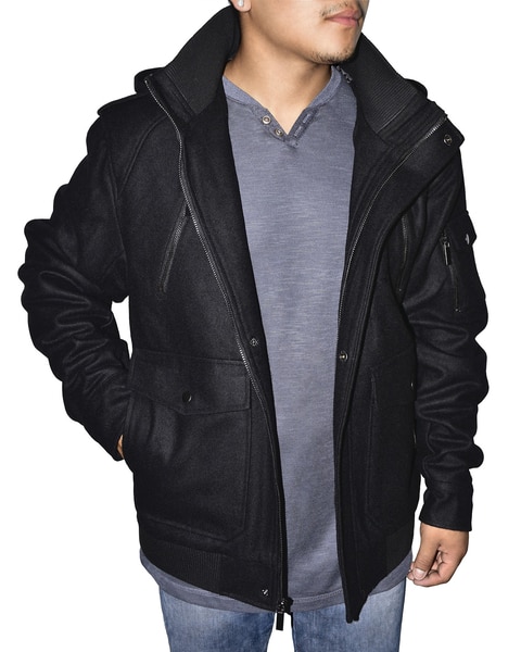 Victory Removable Hooded Wool Blend Bomber Jacket