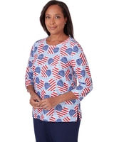 Alfred Dunner® All American Flag Hearts Three Quarter Sleeve Shirt thumbnail number 3