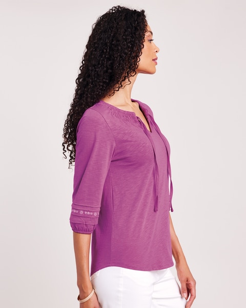 Pintuck Embroidered Top