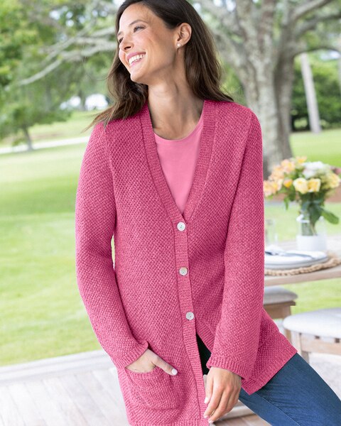 Cotton Seedstitch V-Neck Cardigan