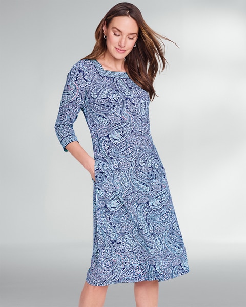 Paisley Border-Trim Knit Dress