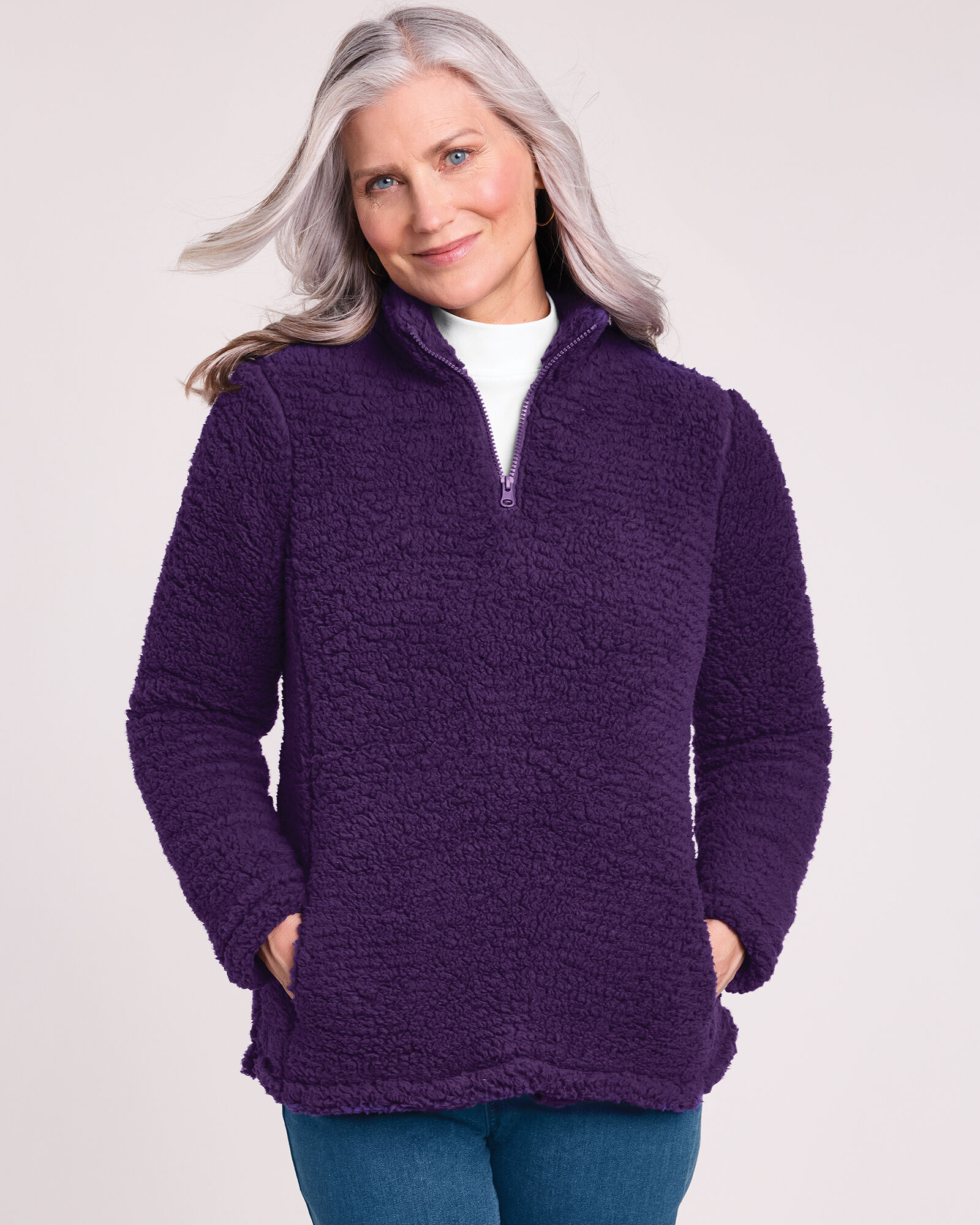 Women's quarter zip sherpa pullover sale