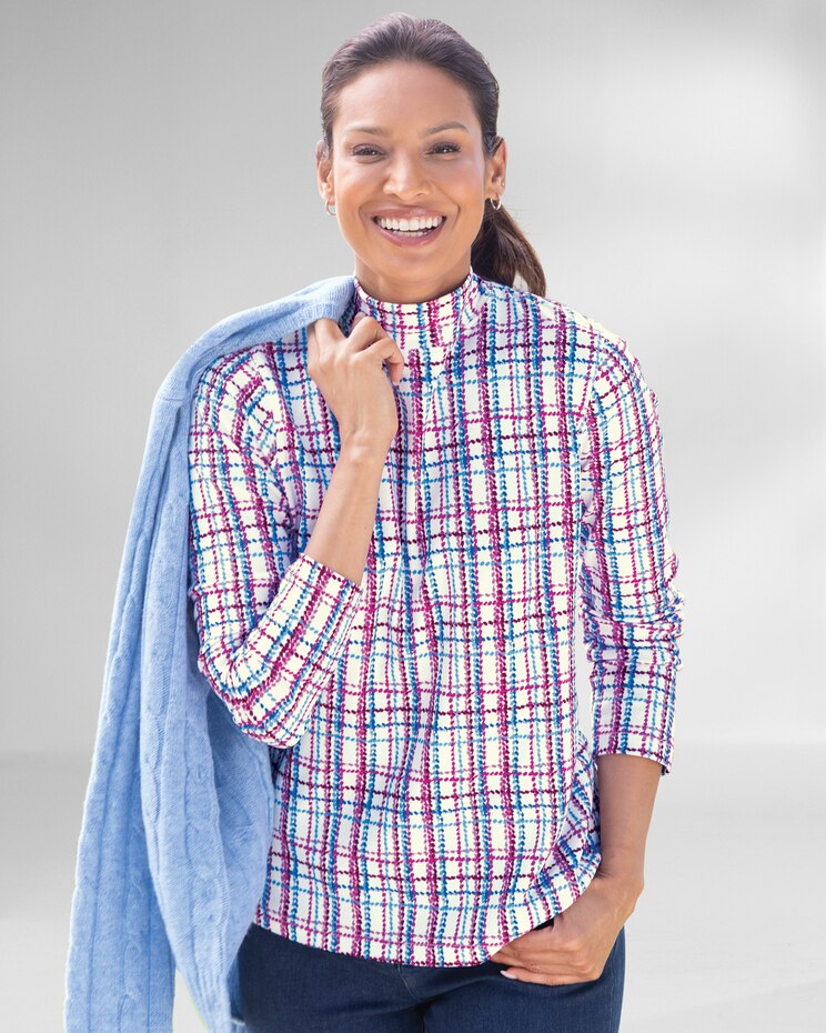 Essential Cotton Highland Plaid Mockneck Tee image number 1
