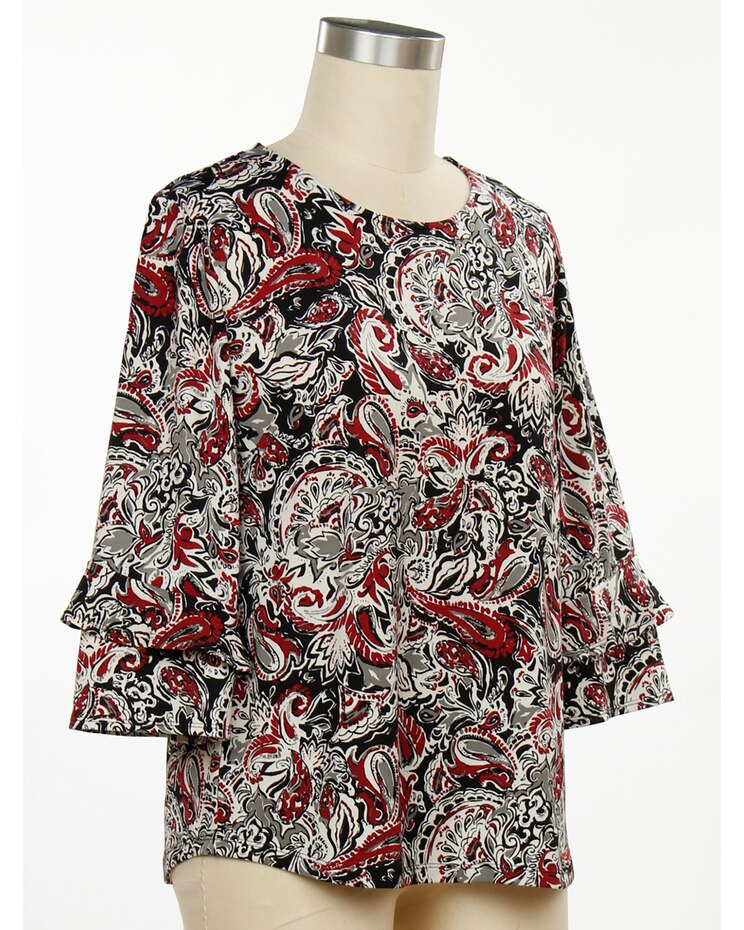 Southern Lady Be Inspired 3/4 Sleeve Paisley Print Top image number 1