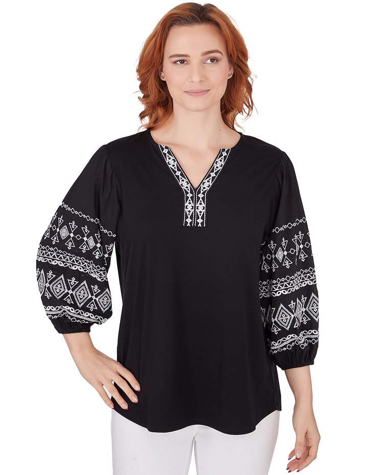 Ruby Rd® Pattern Play Knit Solid Top Combo image number 1