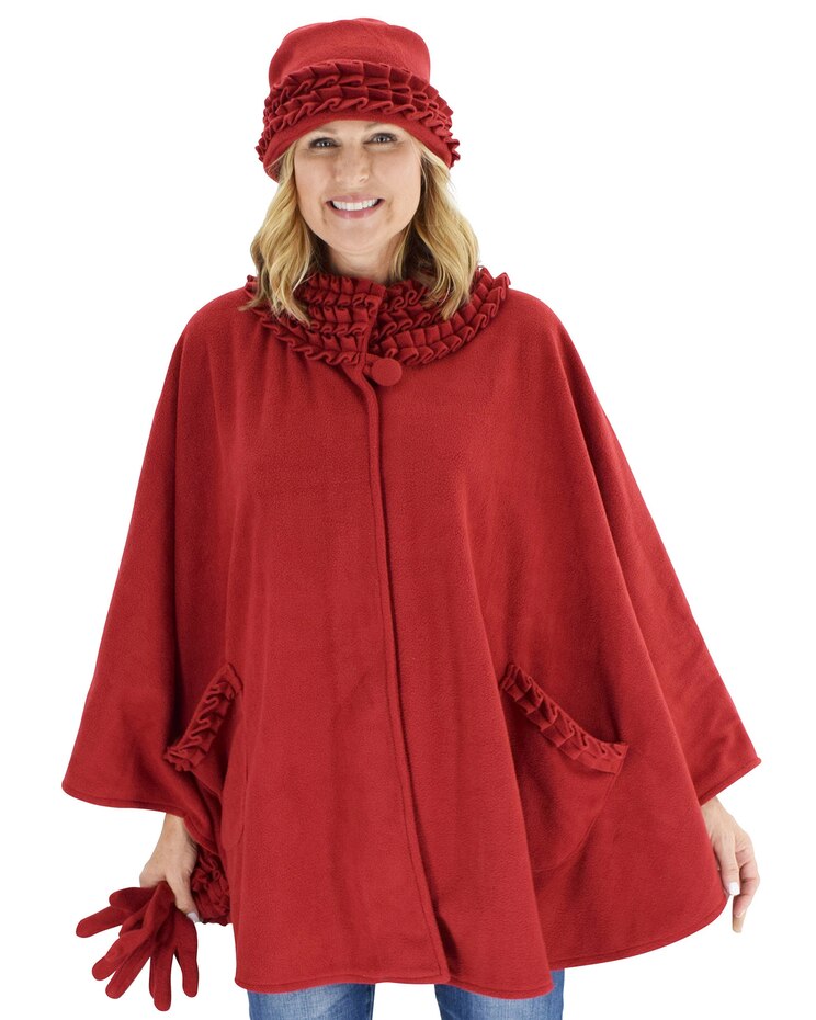 Ruffle Trim Fleece Wrap, Glove & Hat Set image number 1