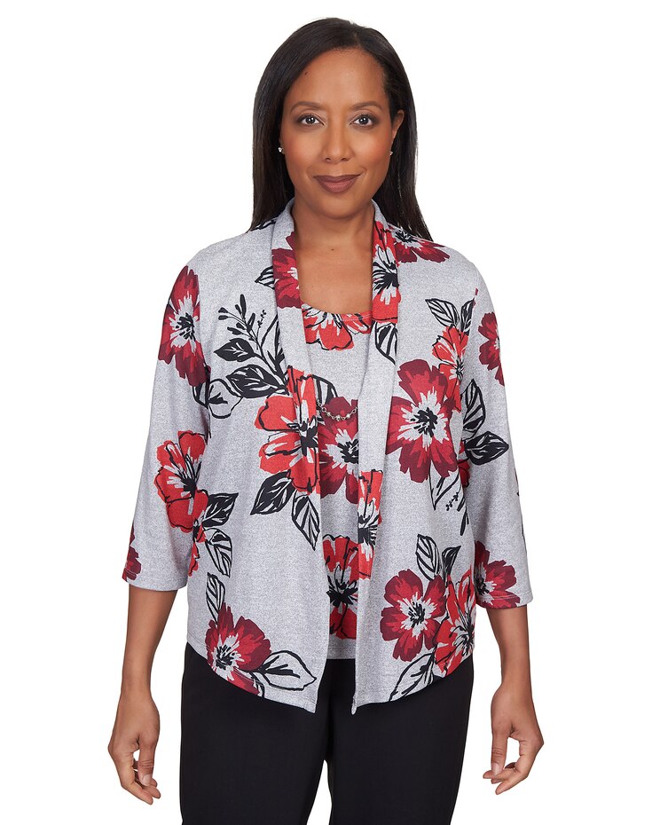 Alfred Dunner® Stamped Floral Two For One with Necklace Top image number 1
