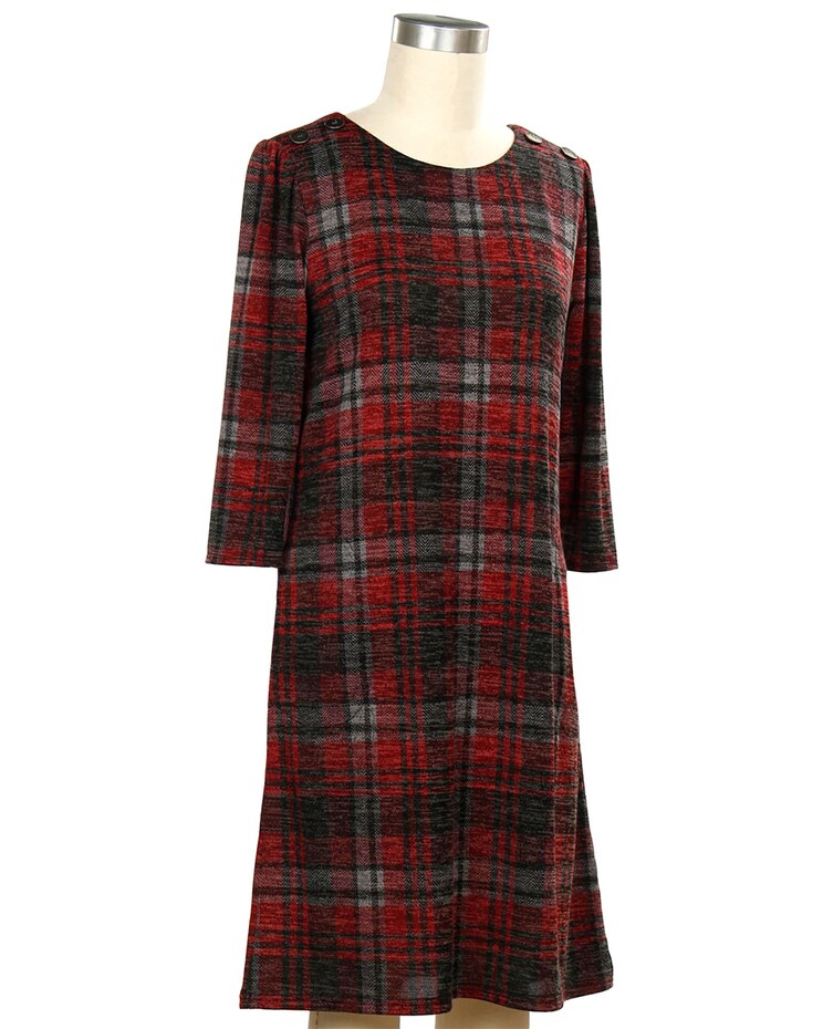 N Touch 3/4 Sleeve Dyana Print Plaid Dress image number 1