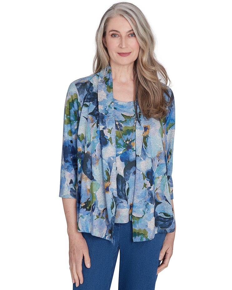 Alfred Dunner® Classics Watercolor Floral Melange Two in One Top image number 1