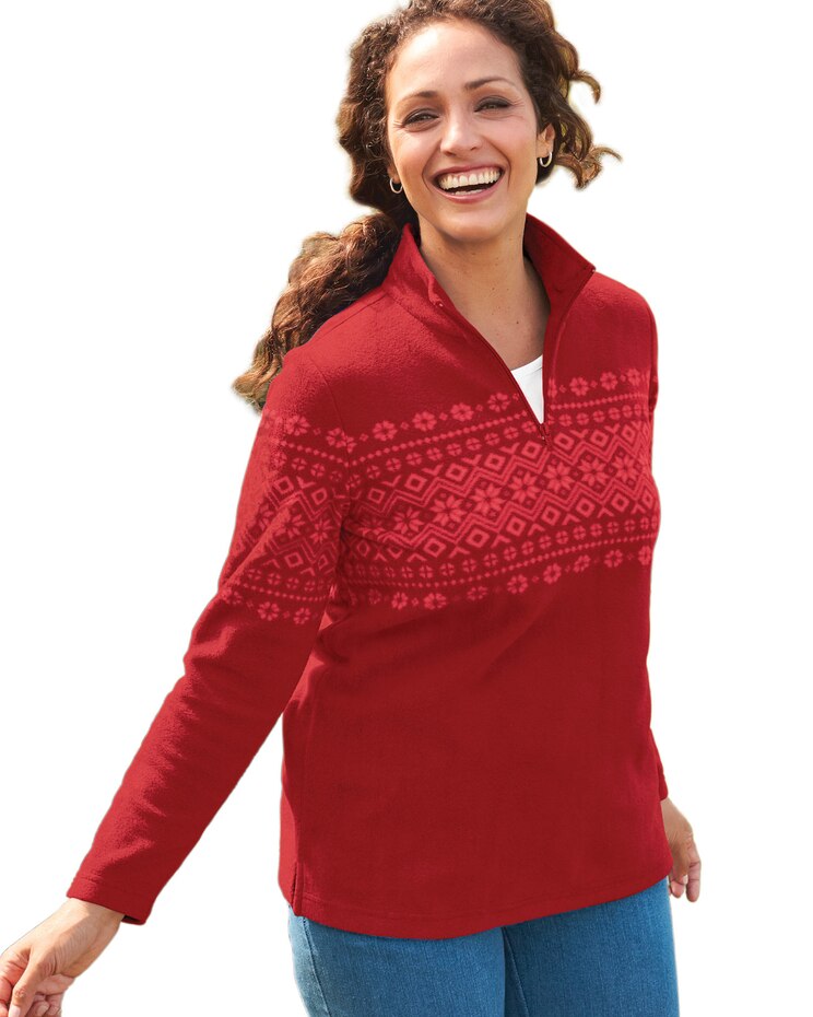 Fair Isle Quarter-Zip Scandia Fleece Top image number 1