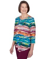 Alfred Dunner® Classics Watercolor Biadere Top with Necklace thumbnail number 3