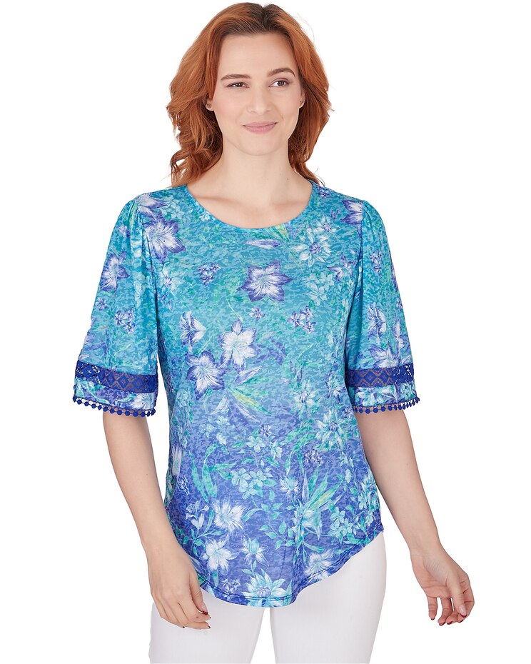 Ruby Rd® Bali Blue Knit Ombre Floral Top image number 1