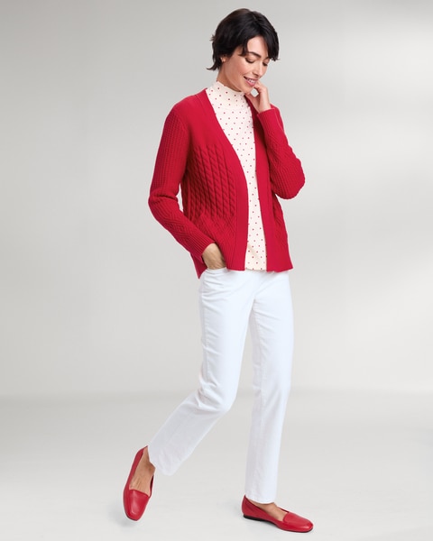 Cozy Cotton Mixed-Stitch Open Cardigan Sweater