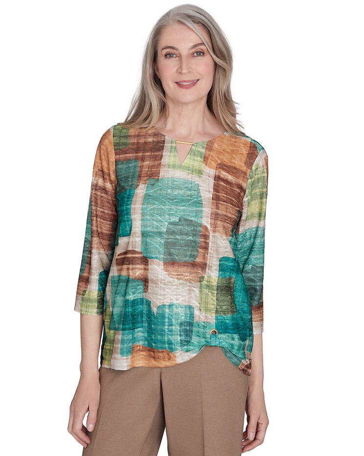 Alfred Dunner® Emerald Isle Color Blocking Texture Top image number 3