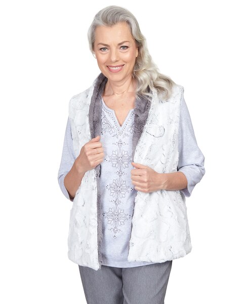 Alfred Dunner® Point Of View Reversible Collared Fur Vest