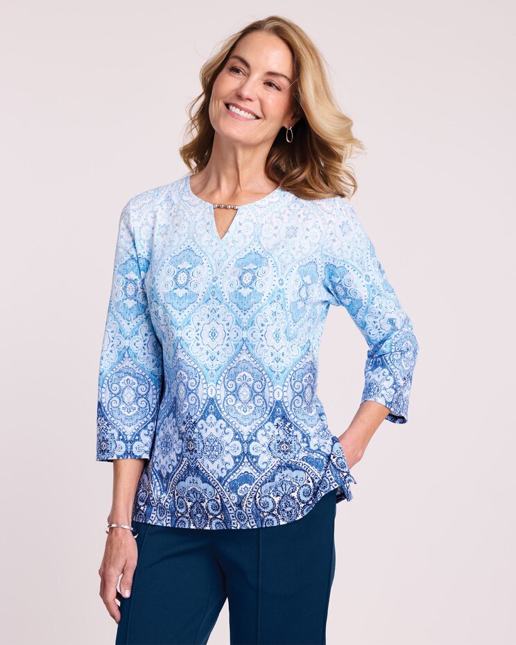 Alfred Dunner® Classic Ombre Medallion Top image number 1