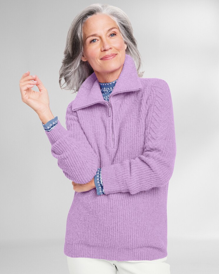 Shaker & Cable Quarter-Zip Sweater image number 1