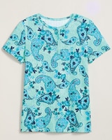 Print Short Sleeve Pointelle Henley Top thumbnail number 1