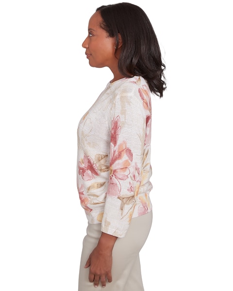 Alfred Dunner® Coming Up Roses Crew Neck Floral Long Sleeve Sweater
