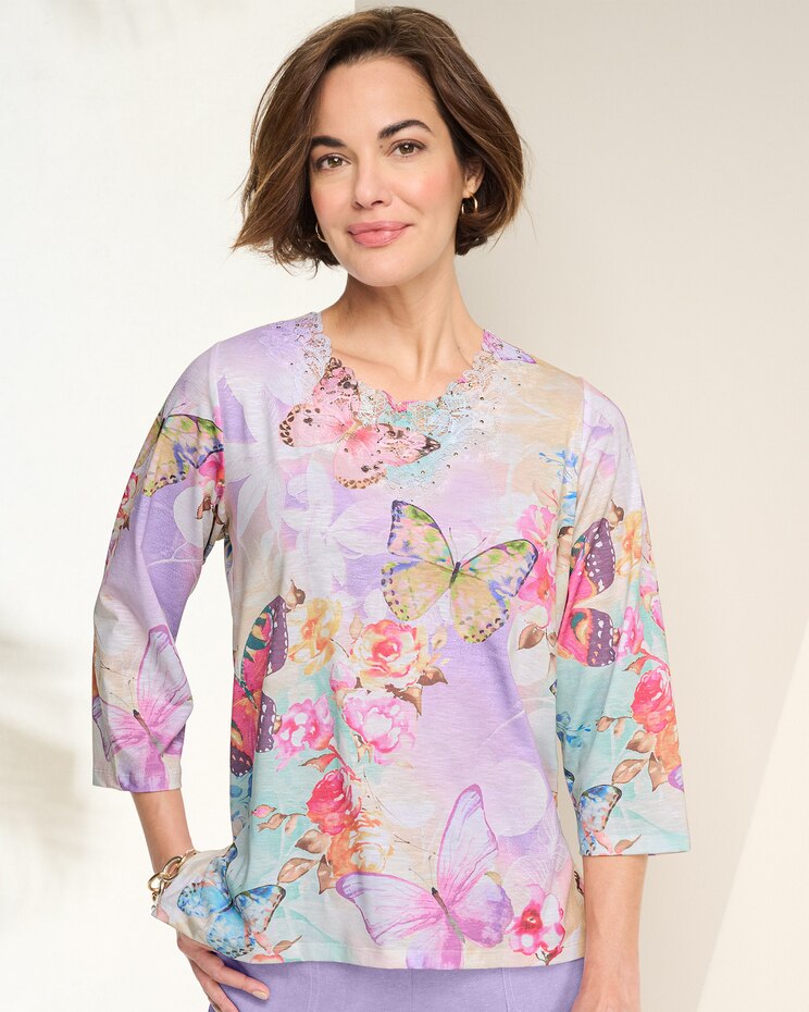 Alfred Dunner Butterfly Floral Top image number 1