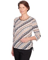 Alfred Dunner® Neutral Territory Diagonal Texture Drawstring Hem Top thumbnail number 3