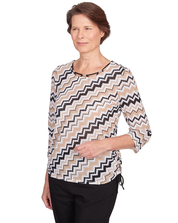 Alfred Dunner® Neutral Territory Diagonal Texture Drawstring Hem Top image number 3