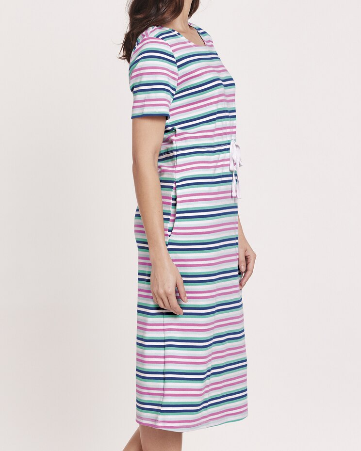 Essential Knit Stripe Drawstring Waist Dress image number 3