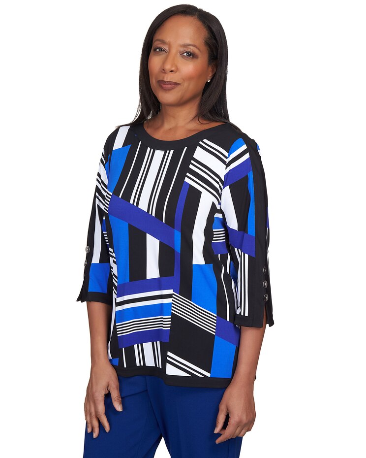 Alfred Dunner® Downtown Vibe Stripe Patch Crew Neck Top image number 3