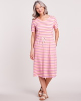Essential Knit Stripe Drawstring Waist Dress thumbnail number 1