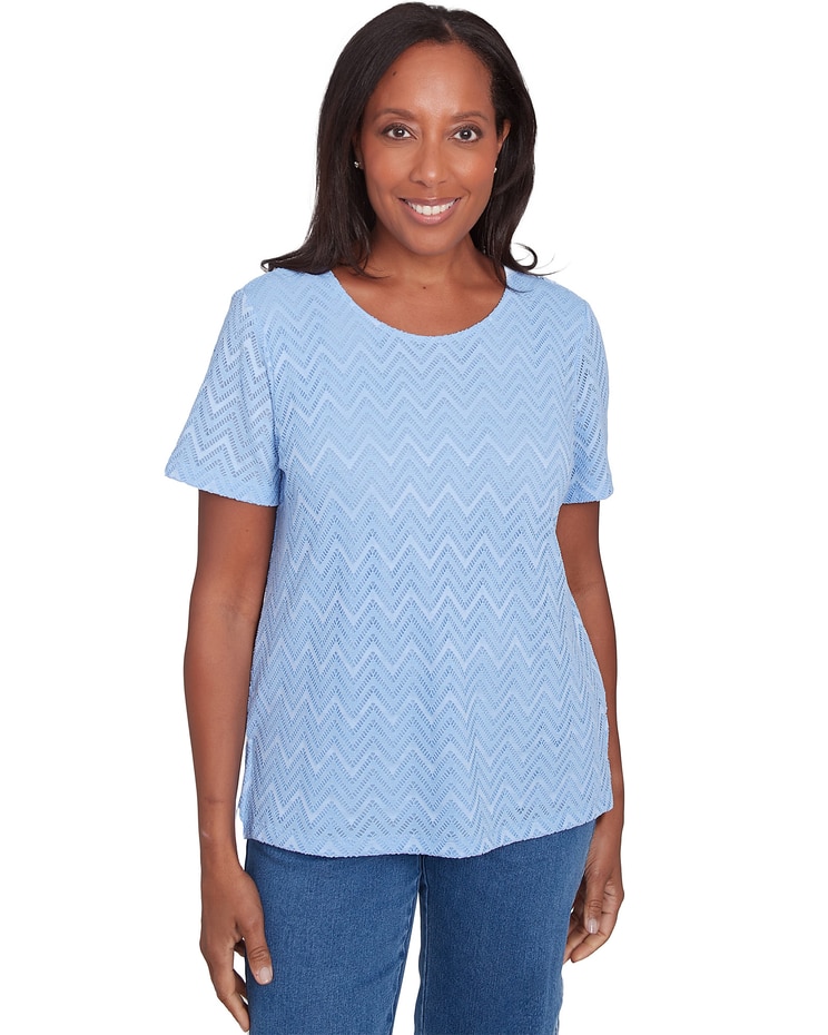 Alfred Dunner® Classics Textured Chevron Lace Back Tee image number 1