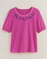 Slub Knit Embroidered Peasant Top thumbnail number 4