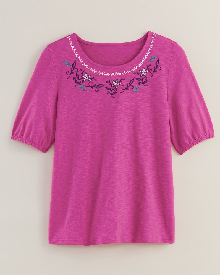 Slub Knit Embroidered Peasant Top image number 4
