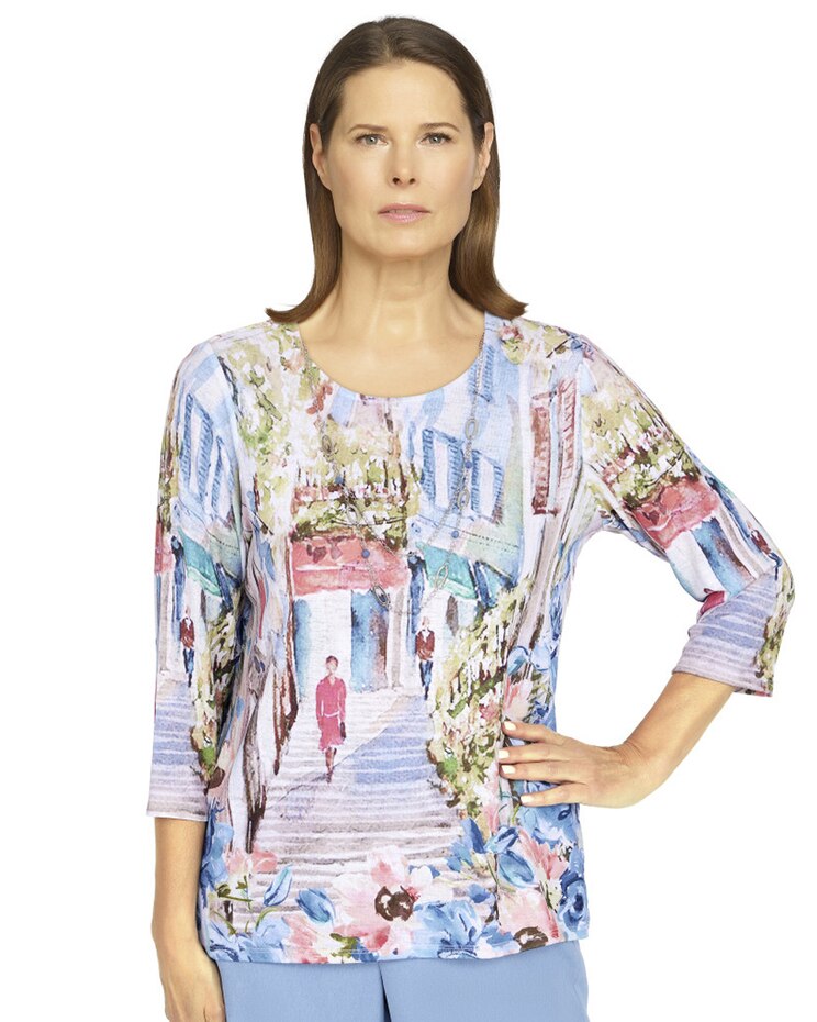 Alfred Dunner® Peace Of Mind Artistic Scenic Print Knit Top image number 1