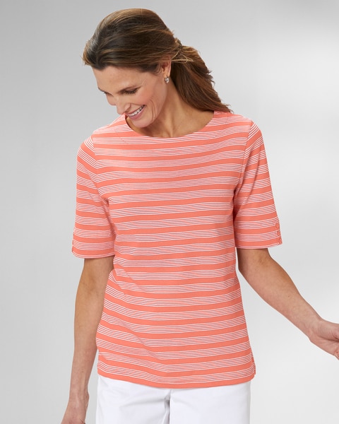 Essential Cotton Stripe Elbow-Sleeve Tee
