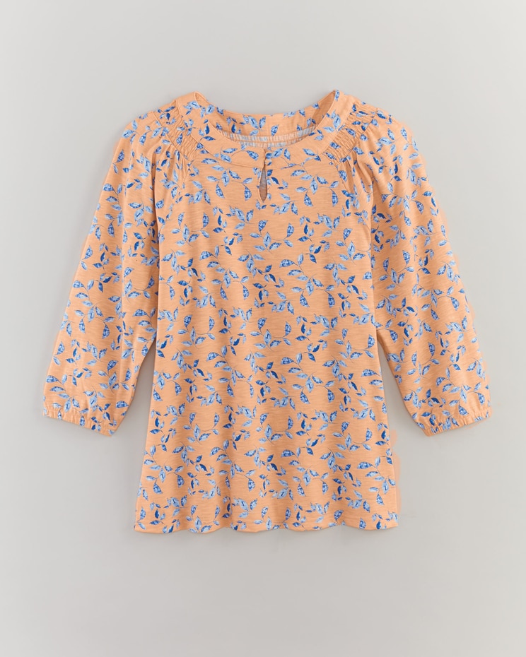 Slub Knit Keyhole Peasant Top image number 4