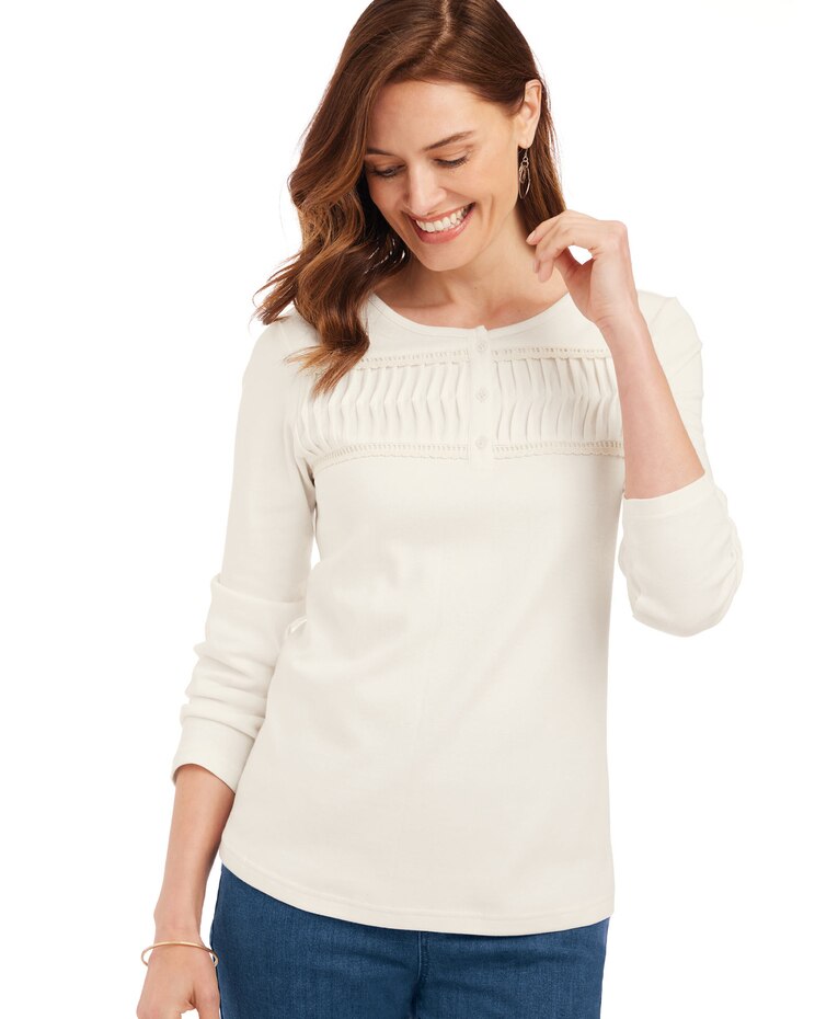 Pintuck Knit Henley image number 1